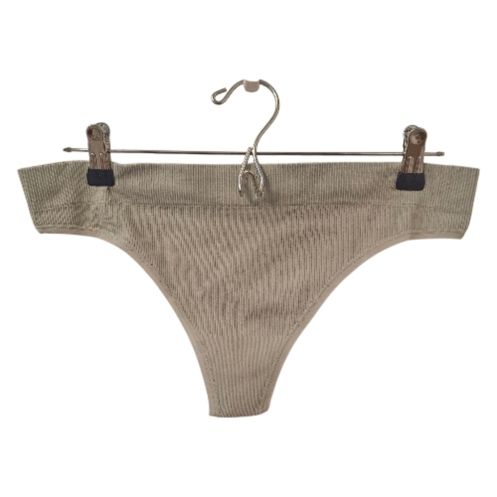 Grey and Silver Tahari Women's Ribbed Thong Panty